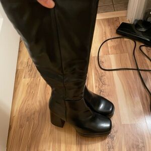 Black Leather Knee-High Boots